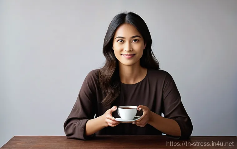 스트레스 해소에 좋은 음식   다크 초콜릿 - **Prompt 1: Mindful Relaxation with Dark Chocolate**
    "A serene and elegantly dressed young woman...